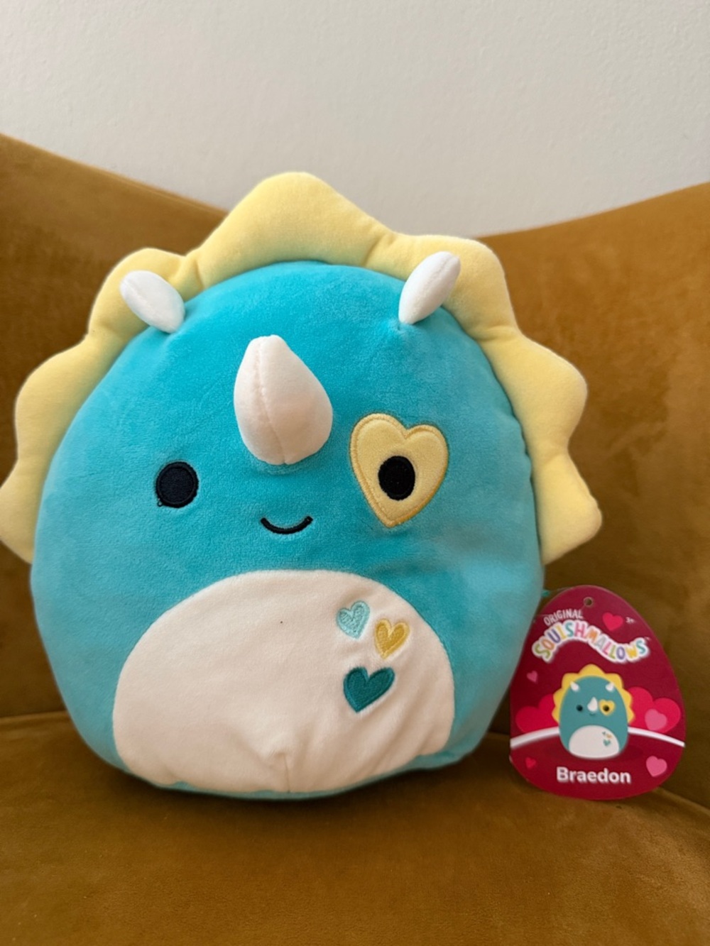 Squishmallows Turquoise & Yellow Triceratops Plush Braedon